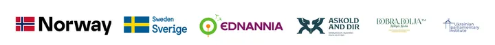 Logos — Norway, Sweden, ISAR Ednannia, Askold and Dir Fund, Dobra.Dolja, Ukrainian Parliamentary Institute